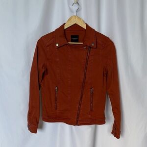 Liverpool Los Angeles Women's Denim Moto Jacket Zipper Tamarind Orange S EUC